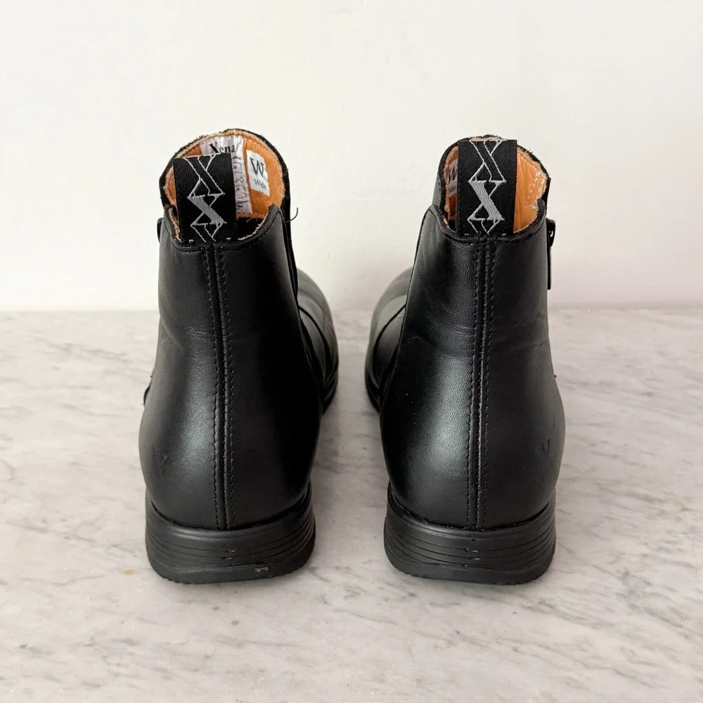 Xena Omega Steel‎ Toe Work Boots 9 Wide Black Leather Side Zip Chelsea Utility